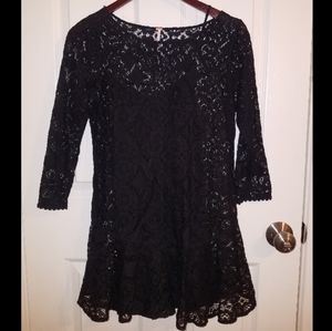 Free People Black Lace Layered Mini Dress XS